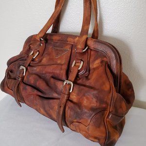 Prada Leather Bag galleria Brown black tie dyed tan cowgirl western edition camo